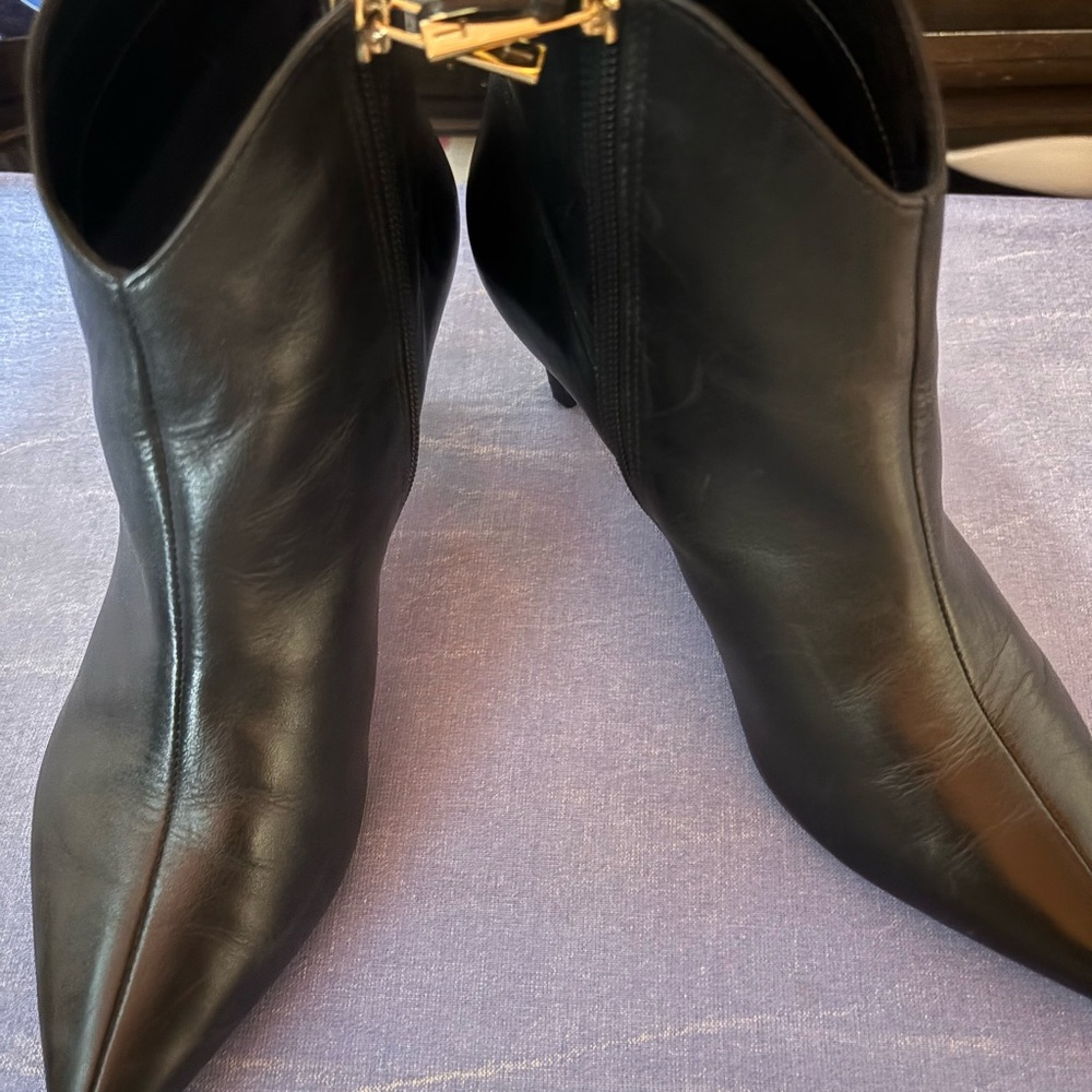 Ted Baker Black Leather Boots with Gold Detail